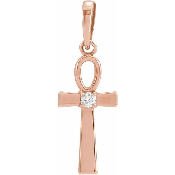 Kazi Luxury 14K Rose Gold CT Natural Diamond Ankh Cross Pendant